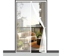 Door Fly Screen 54 x 208 cm Without Drilling, with Strong Magnets and All-Around Magic Band, Snap Shut Automatically, Magnetic Screenfly Doors for Balcony Sliding, White
