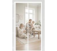Door Fly Screen 64 x 171 cm Automatically Closes Keeps Bugs Out, Powerful Magnets and Magic Tape, No Drill Installation, Door Curtains to Stop Flies Pet & Kid Friendly, White