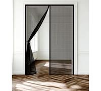 Door Fly Screen 81 x 247 cm Snap Shut Automatically Insect with Full Frame Magic Tape&Powerful Magnets, No Drill Installation Anti Mosquito Mesh Curtain for Sliding Door, Black