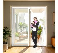 Door Fly Screen 93 x 60 cm Keep Bugs Out Lets Fresh Air in, with Powerful Magnets and Full Frame Hook&Loop, No Gap, Fly Insect Screen Mesh Door Curtain Kid and Pet Friendly, White