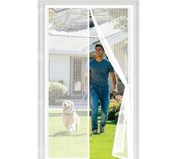 Door Fly Screen 95 x 277 cm, Automatically Closes, Keep Insects, with Strong Magnets and Magic Band, Without Drilling, Magnetic Screen Door Curtain for Sliding, White