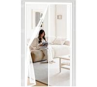 Door Fly Screen 96 x 208 cm Automatically Closes Keeps Bugs Out, Powerful Magnets and Magic Tape, No Drill Installation, Magnetic Screen Door Curtain Pet & Kid Friendly, White