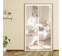 Door Fly Screen 98 x 182 cm with Powerful Magnets Automatically Closes and Magic Tape, Install Without, Keep Bugs Out, Patio Insect Door Screen for Patio, White