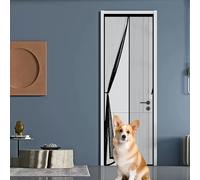 Door Fly Screen Curtain 103 x 181 cm Keep Pets Indoor, Allow Fresh Air Flow, Hands-Free Fly Door Screen Mesh No-Drill Easy Installation for Living Room, Bedroom, Patio, Black