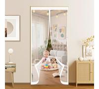 Door Fly Screen Curtain 106 x 190 cm Automatically Close, No Gap, Easy to Install Without Drilling, Keep Bugs Out Lets Fresh Air in Flyscreen French Doors for Patio Doors Bedroom, White