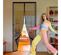 Door Fly Screen Curtain 108 x 188 cm Full Frame Magic Tape Nets Patio Curtain Easy to Install Without Drilling for Home, Bedroom, Living Room, Kitchen, Patio, Black