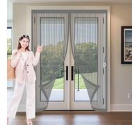Door Fly Screen Curtain 108 x 192 cm with Powerful Magnets & Full Frame Magic Tape, Keep Bugs Out & Lets Fresh Air in Flyscreen French Doors for Patio Doors Balcony, Grey