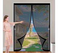 Door Fly Screen Curtain 125 x 220 cm with Powerful Magnets & Full Frame Magic Tape No Gap, Lets Fresh Air in, Keep Bugs Out Door Magnetic Fly Screen for Patio Doors Bedroom, Black