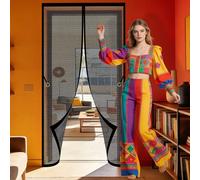 Door Fly Screen Curtain 131 x 293 cm with Full Length Magnets No Gap Auto Closes Nets Patio Curtain Insect Mesh Keep Fresh Air in Bugs Out for Living Room, Bedroom, Patio, Black