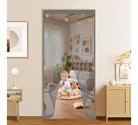 Door Fly Screen Curtain 132 x 100 cm Automatically Close, No Gap, Easy to Install Without Drilling, Keep Bugs Out Lets Fresh Air in Flyscreen French Doors for Patio Doors Bedroom, Grey