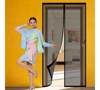 Door Fly Screen Curtain 135 x 233 cm with Magnetic Closure Magnetic Fly Screen Door Curtains Keep Bugs Out Lets Fresh Air in Suitable for Patio Room Balcony Bedroom, Black