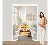 Door Fly Screen Curtain 140 x 180 cm Powerful Magnets, No Drill Installation, Automatically Closes, for Keeping Out Flies & Bug Thermal Insulated Door Curtain for Patio Doors Balcony, White