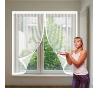 Door Fly Screen Curtain 141 x 151 cm Anti-Tearing Mosquito Door Net Keep Fly Bug Out Screen Mesh Curtain with Powerful Magnets for Balcony, Terrace, Cellar, White