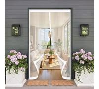 Door Fly Screen Curtain 165 x 150 cm Automatically Close, No Gap, Easy to Install Without Drilling, Keep Bugs Out Lets Fresh Air in Magnetic Door Screen for Patio Doors Bedroom, White