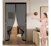Door Fly Screen Curtain 194 x 172 cm Automatically Close, No Gap, Easy to Install Without Drilling, Keep Bugs Out Lets Fresh Air in Flyscreen French Doors for Patio Doors Bedroom, Black