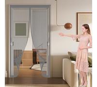 Door Fly Screen Curtain 208 x 192 cm Automatically Close, No Gap, Easy to Install Without Drilling, Keep Bugs Out Lets Fresh Air in Flyscreen French Doors for Patio Doors Bedroom, Grey
