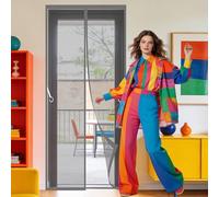 Door Fly Screen Curtain 63 x 256 cm Powerful Magnets that Snap Shut Automatically Door Fly Screen Hands Free Auto Closing for Living Room, Bedroom, Patio, Grey
