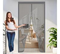 Door Fly Screen Curtain 86 x 224 cm with Powerful Magnets & Full Frame Magic Tape No Gap, Lets Fresh Air in, Keep Bugs Out Magnetic Bug Curtain for Patio Doors Balcony, Grey