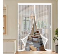 Door Fly Screen Curtain 98 x 150 cm with Powerful Magnets & Full Frame Magic Tape, Keep Bugs Out & Lets Fresh Air in Magnetic Door Screen for Patio Doors Bedroom, White