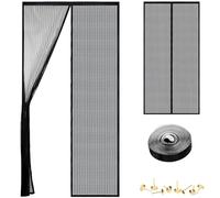 Door Fly Screen, Magnetic Doors Screen with 9 Pairs Magnets & Hook & Loop Tape, Fly Screen Door Curtain 90 x 210 cm for Home/Office/Hotel, Includes Pushpins & Door Mesh Insect Screens (Black)