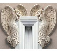 Door Frame Angel Wall Sculpture Left Right Door Frame Angel Wing Sculpture Vintage Shabby Ivory Wall Sculptures 3D Chic Angelic Figurines Ornaments for Doors Frames Fireplace