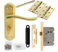 Door Handle & Bathroom Lock Pack Brass Sculpted Lever Thumbturn Backplate