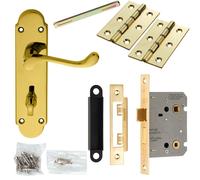 Door Handle & Bathroom Lock Pack Brass Victorian Lever Thumbturn Backplate