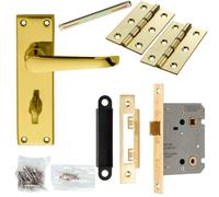 Door Handle & Bathroom Lock Pack Brass Victorian Straight Thumbturn Backplate