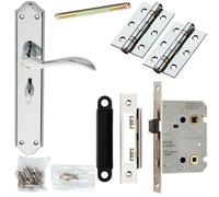 Loops Door Handle & Bathroom Lock Pack Chrome Tall Victorian Thumb Turn Backplate Loops Multicolor
