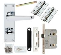 Door Handle & Bathroom Lock Pack Chrome Victorian Flat Thumb Turn Backplate