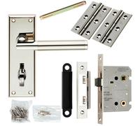 Door Handle & Bathroom Lock Pack Polished & Satin Nickel Mitred Lever Backplate Loops Metallics One Size