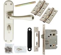 Door Handle & Bathroom Lock Pack Satin Chrome Smooth Flared Lever Backplate