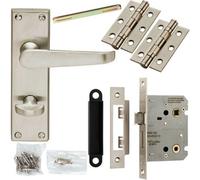Door Handle & Bathroom Lock Pack Satin Chrome Victorian Flat Lever Backplate