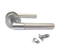 Door Handle Internal Chrome & Satin Duo Mitred Door Handle Set,Sash Lock Interior Latch Lever on Rose, Door Latch Chrome,Door Handle Latch (6 Pair of Handles) (1 Pair of Handles + Tubular Latch)