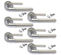 Door Handle Internal Chrome & Satin Duo Mitred Door Handle Set,Sash Lock Interior Latch Lever on Rose, Door Latch Chrome,Door Handle Latch (6 Pair of Handles) (6 Pair of Handles + Tubular Latch)