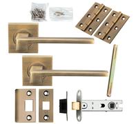 Door Handle & Latch Pack Antique Brass Straight Lever Screwless Square Rose
