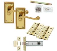 Door Handle & Latch Pack Brass Short Victorian Scroll Lever Turn Backplate Loops Metallics One Size