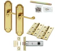 Door Handle & Latch Pack Brass Slim Victorian Scroll Lever Reeded Backplate