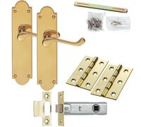 Door Handle & Latch Pack Brass Victorian Scroll Short Lever Ornate Backplate