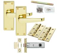 Door Handle & Latch Pack Brass Victorian Straight Lever on Square Backplate