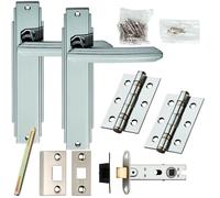 Door Handle & Latch Pack Chrome Art Deco Premium Lever on Backplate 205 x 45mm Loops Multi One Size