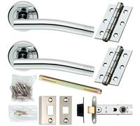 Door Handle & Latch Pack Chrome Modern Angled Arch Bar on Screwless Round Rose