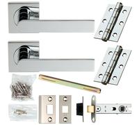 Door Handle & Latch Pack Chrome Modern Flat Sleek Bar on Screwless Square Rose