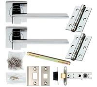 Door Handle & Latch Pack Chrome Modern Flat Slim Bar On Screwless Square Rose