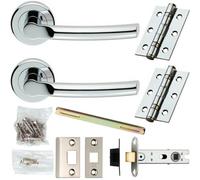 Door Handle & Latch Pack Chrome Modern Slim Arched Bar On Screwless Round Rose