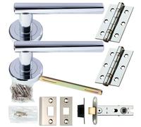 Loops Door Handle & Latch Pack Chrome Modern Straight T Bar on Screwless Round Rose Loops Multicolor