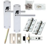 Door Handle & Latch Pack Chrome Rounded Straight Bar On Backplate 170 X 42mm