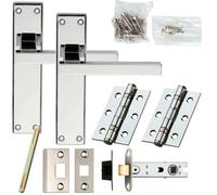 Door Handle & Latch Pack Chrome Straight Rounded Bar on Screwless Round Rose