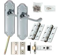 Door Handle & Latch Pack Chrome Victorian Scroll Lever Backplate 168 x 47mm