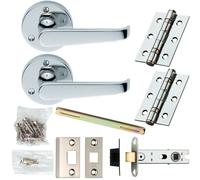 Door Handle & Latch Pack Chrome Victorian Straight Lever 59mm Round Rose